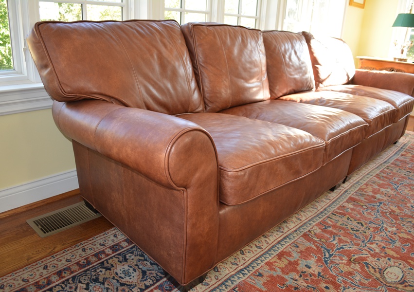 Arhaus Brentwood Tiger Mahogany Leather Sofa EBTH